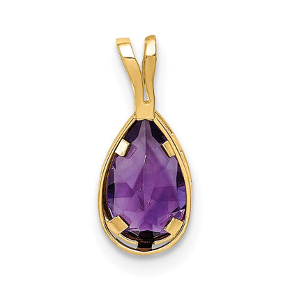 14K Gelbgold 8x5mm Birnenschliff-Amethyst Checker-Fassung-Anhänger