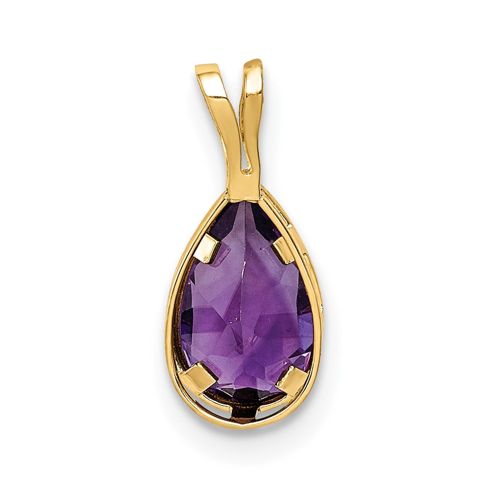 14K Gelbgold 8x5mm Birnenschliff-Amethyst Anhänger mit Zargenfassung