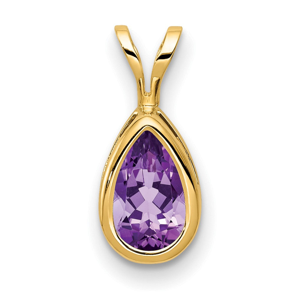14K Gelbgold 8x5mm Birnenschliff-Amethyst Anhänger mit Zargenfassung