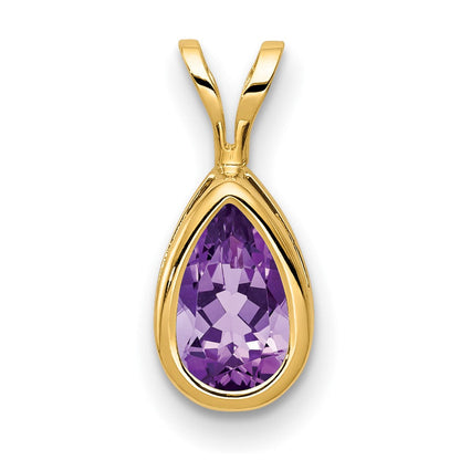 14K Gelbgold 8x5mm Birnenschliff-Amethyst Anhänger mit Zargenfassung