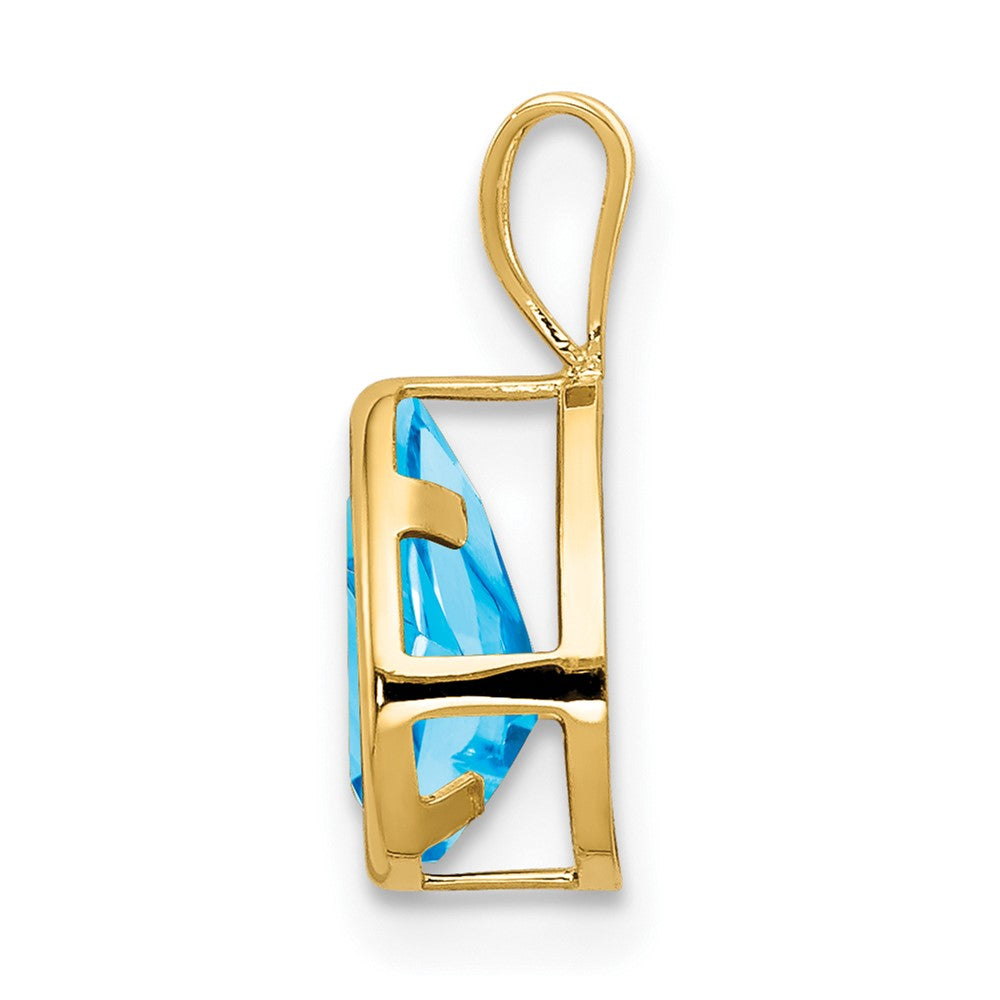 14K Gelbgold 8x5mm Birnenschliff Blautopas Schachbrettschliff Anhänger mit Zargenfassung