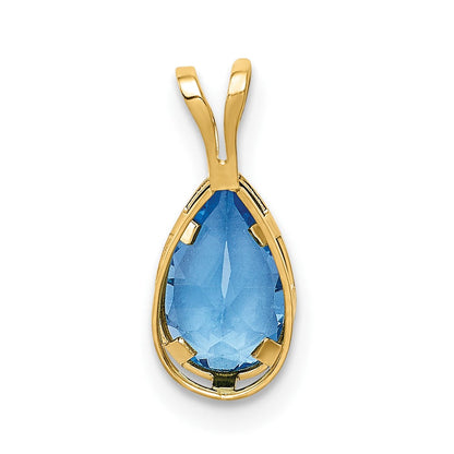 14K Gelbgold Anhänger mit Fassung, 8x5 mm birnenförmigem Blautopas