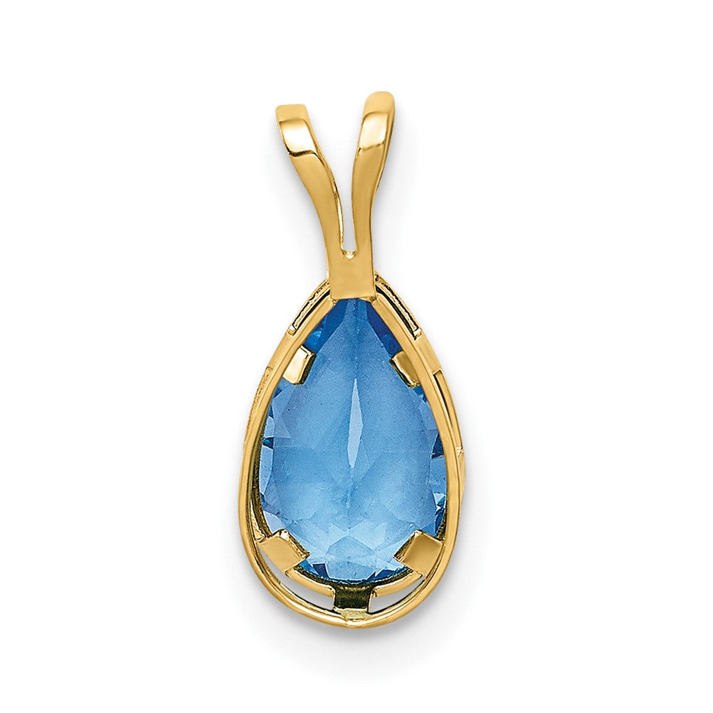 14K Gelbgold 8x5mm Birnenschliff Blautopas Schachbrettschliff Anhänger mit Zargenfassung