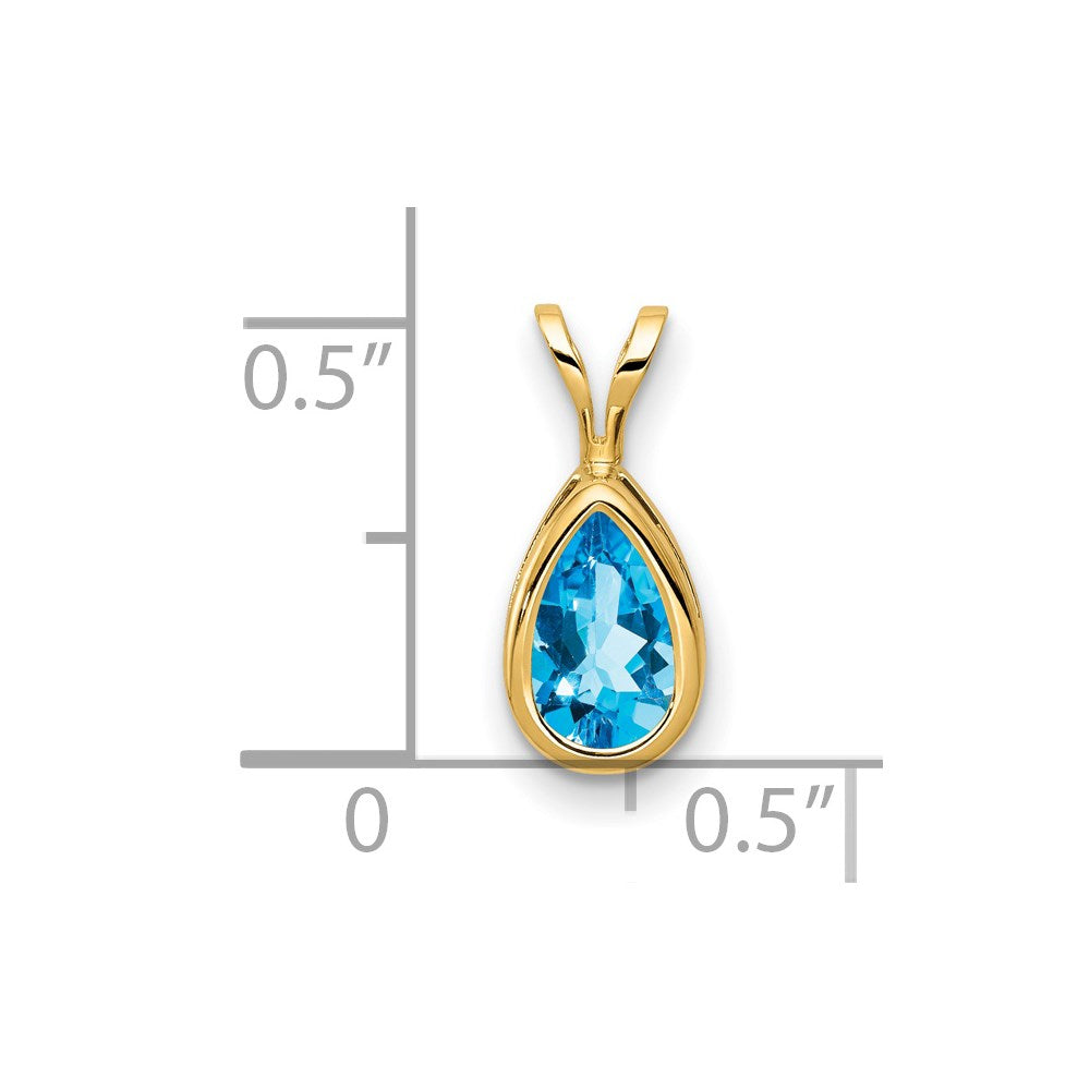 14K Gelbgold 8x5mm Birnenschliff Blautopas Schachbrettschliff Anhänger mit Zargenfassung