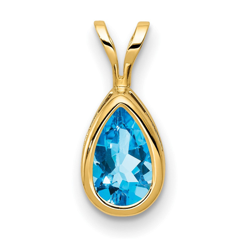 14K Gelbgold 8x5mm Birnenschliff Blautopas Schachbrettschliff Anhänger mit Zargenfassung