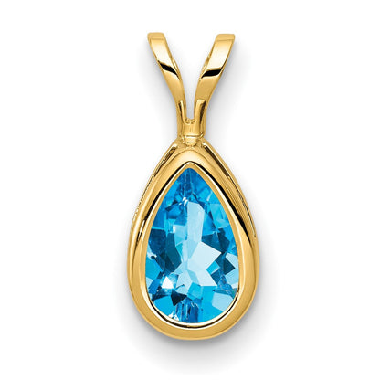14K Gelbgold 8x5mm Birnenschliff Blautopas Schachbrettschliff Anhänger mit Zargenfassung