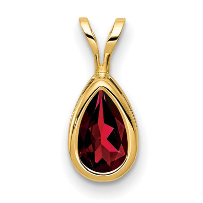 14K Gelbgold Anhänger mit Fassung, 8x5 mm birnenförmiger Granat