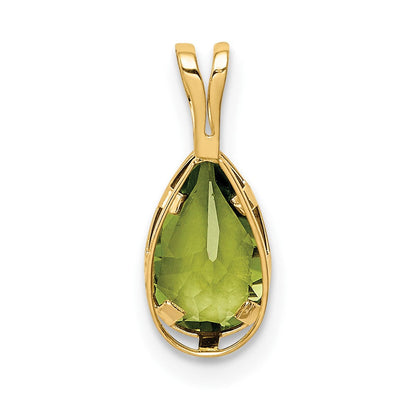 14K Gelbgold Anhänger mit 8x5 mm Peridot im Birnen-Schachbrettschliff, Zargenfassung