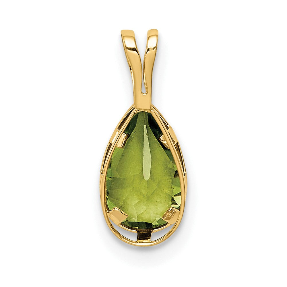 14K Gelbgold Anhänger mit 8x5 mm birnenförmigem Peridot in Zargenfassung