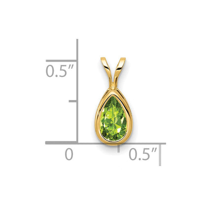 14K Gelbgold Anhänger mit 8x5 mm birnenförmigem Peridot in Zargenfassung