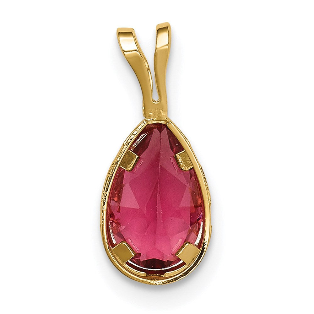 14 K Gelbgold Anhänger mit birnenförmigem rosa Turmalin, 8x5 mm, Zargenfassung