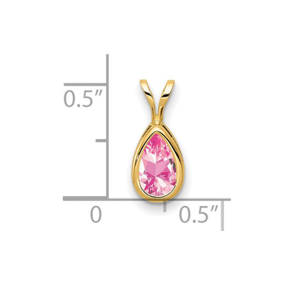 14 K Gelbgold Anhänger mit birnenförmigem rosa Turmalin, 8x5 mm, Zargenfassung
