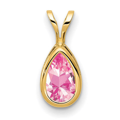 14 K Gelbgold Anhänger mit birnenförmigem rosa Turmalin, 8x5 mm, Zargenfassung