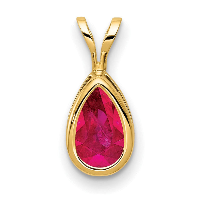 14K 8x5 mm Rubin-Anhänger, birnenförmig, Zargenfassung