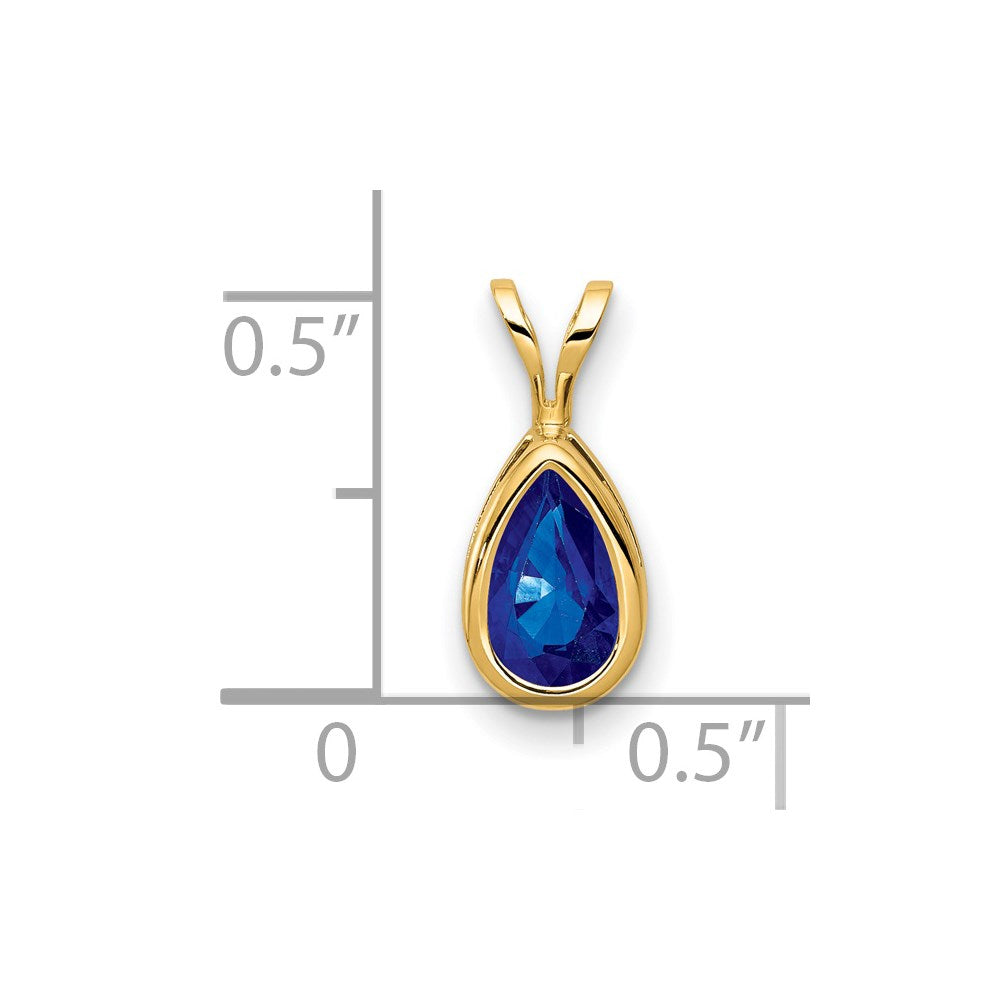 14K 8x5 mm Birnenschliff-Saphir-Anhänger mit Zargenfassung
