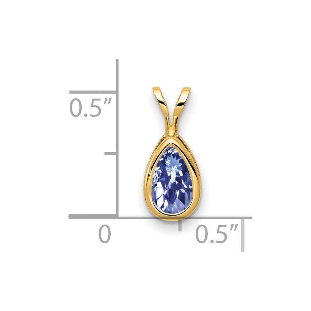 14K Gelbgold 8x5mm Birnenschliff-Tansanit Anhänger mit Zargenfassung
