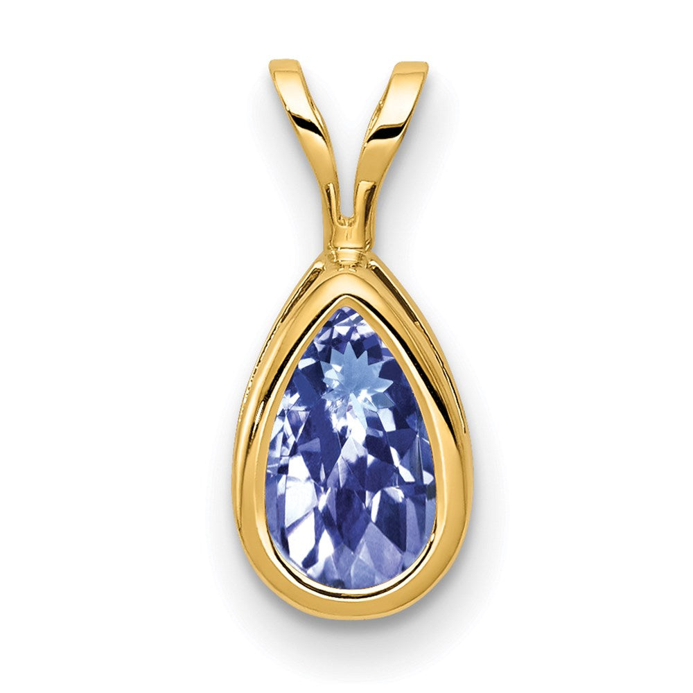 14K Gelbgold 8x5mm Birnenschliff-Tansanit Anhänger mit Zargenfassung