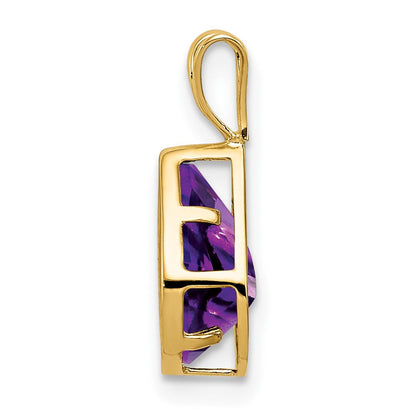 14K Gelbgold 9x6mm Birnen-Amethyst Schachbrettschliff-Anhänger mit Zargenfassung