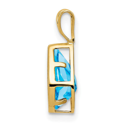 14K Gelbgold Anhänger mit 9x6 mm birnenförmigem Blautopas im Schachbrettschliff, Zargenfassung