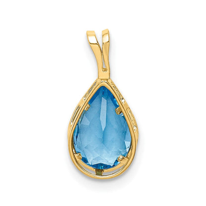 14K Gelbgold Anhänger mit 9x6 mm birnenförmigem Blautopas im Schachbrettschliff, Zargenfassung