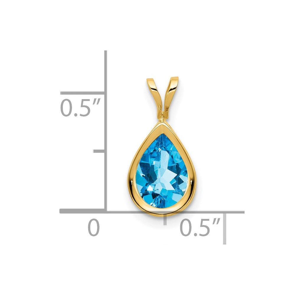 14K Gelbgold Anhänger mit 9x6 mm birnenförmigem Blautopas im Schachbrettschliff, Zargenfassung