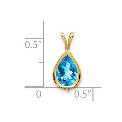 14K Gelbgold Anhänger mit 9x6 mm birnenförmigem Blautopas im Schachbrettschliff, Zargenfassung