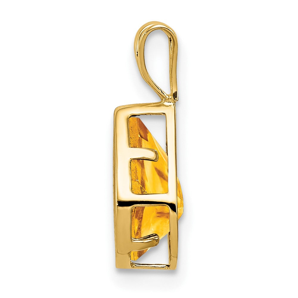 14K Gelbgold Anhänger mit 9x6 mm birnenförmigem Citrin im Schachbrettschliff, Zargenfassung