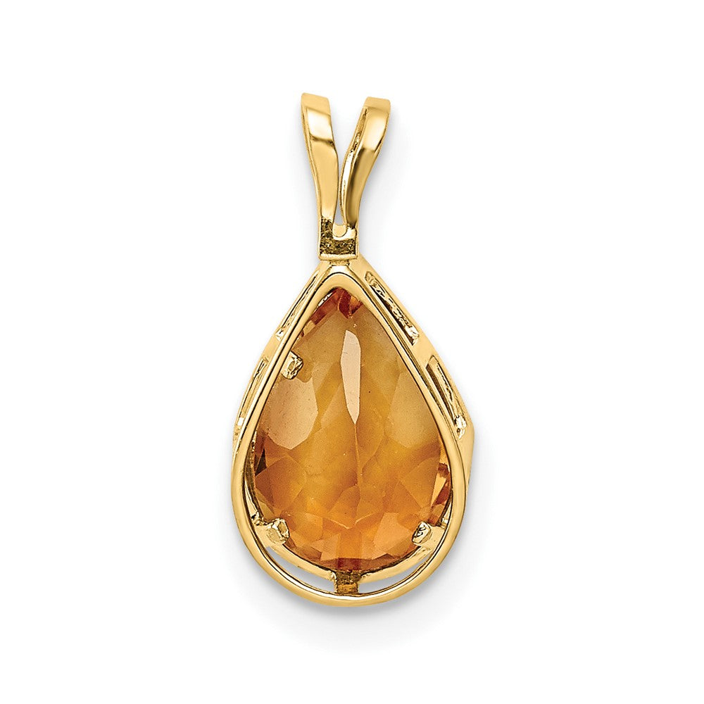 14K Gelbgold Citrin-Anhänger, 9x6 mm, birnenförmig, mit Zargenfassung
