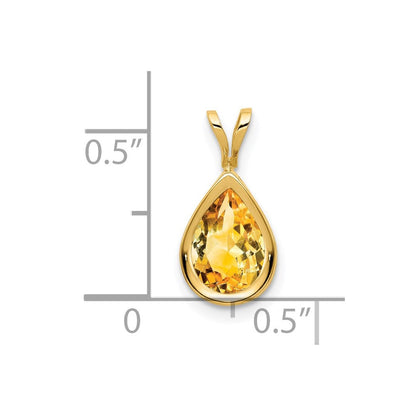 14K Gelbgold Anhänger mit 9x6 mm birnenförmigem Citrin im Schachbrettschliff, Zargenfassung