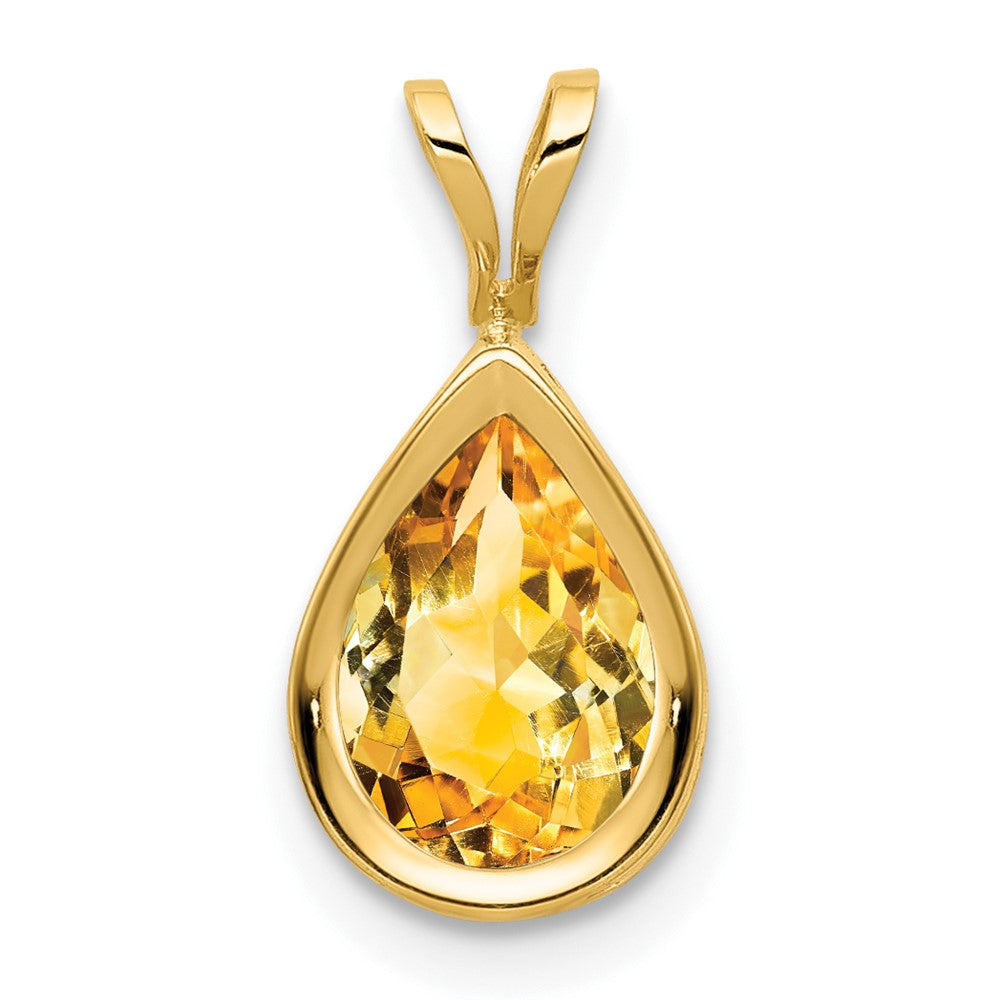 14K Gelbgold Anhänger mit 9x6 mm birnenförmigem Citrin im Schachbrettschliff, Zargenfassung