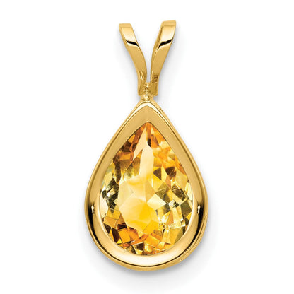 14K Gelbgold Citrin-Anhänger, 9x6 mm, birnenförmig, mit Zargenfassung