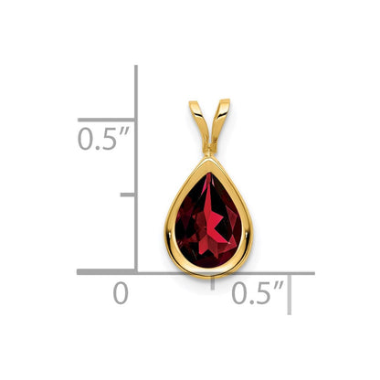 14K Gelbgold Anhänger mit birnenförmigem Granat im Schachbrettschliff, 9x6 mm, mit Zargenfassung