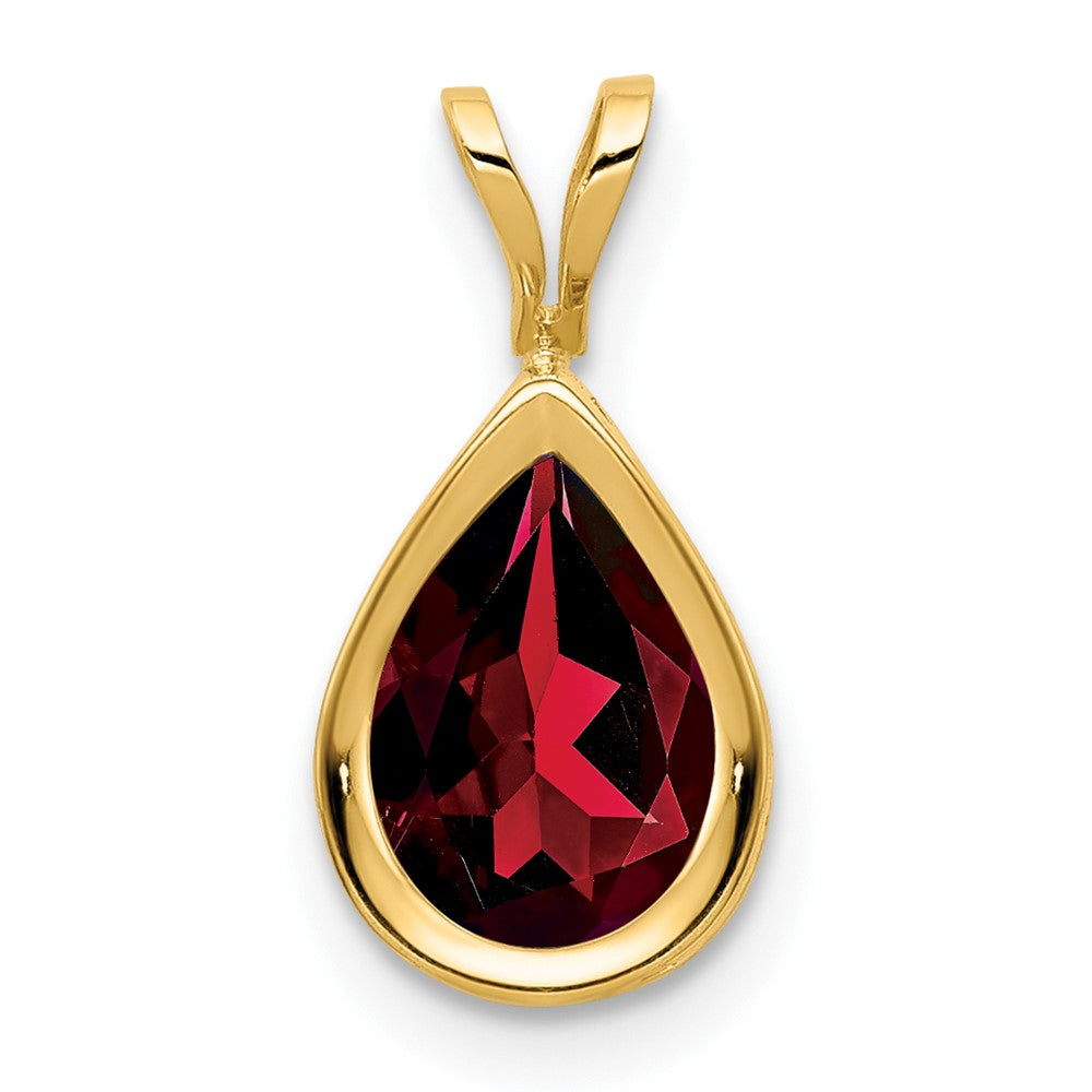 14K Gelbgold Anhänger mit birnenförmigem Granat im Schachbrettschliff, 9x6 mm, mit Zargenfassung