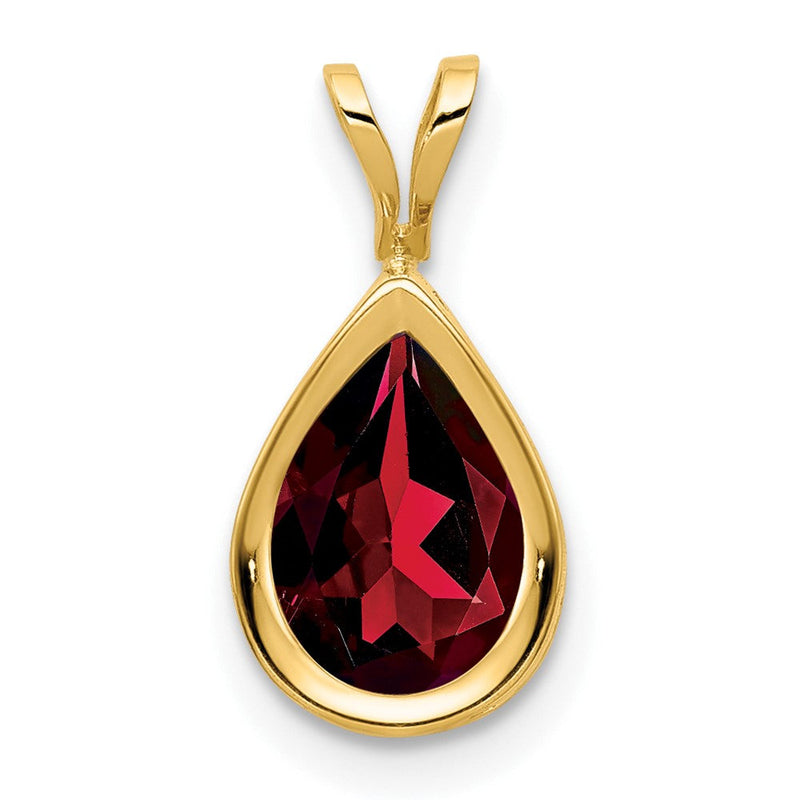 14K Gelbgold Birnen-Granat-Anhänger 9x6mm mit Zargenfassung