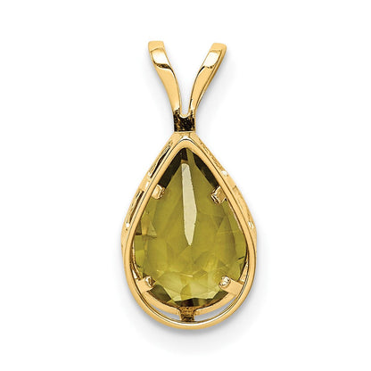 14K Gelbgold 9x6mm Birnenschliff-Peridot-Anhänger mit Zargenfassung