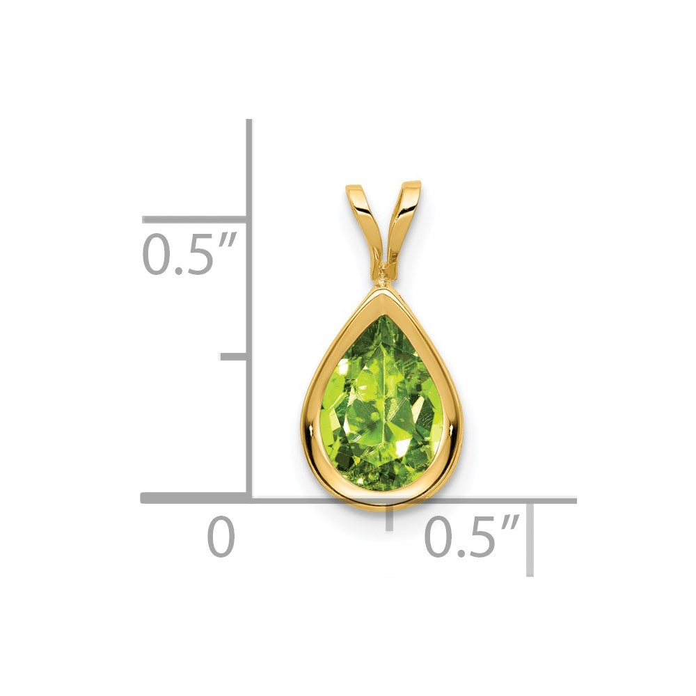 14K Gelbgold 9x6mm Birnenschliff-Peridot-Anhänger mit Zargenfassung