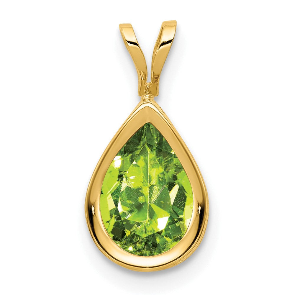 14K Gelbgold 9x6mm Birnenschliff-Peridot-Anhänger mit Zargenfassung