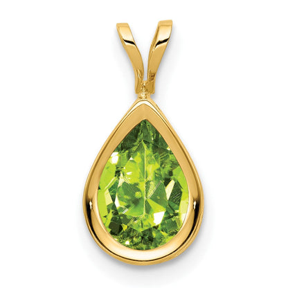 14K Gelbgold 9x6mm Birnenschliff-Peridot-Anhänger mit Zargenfassung