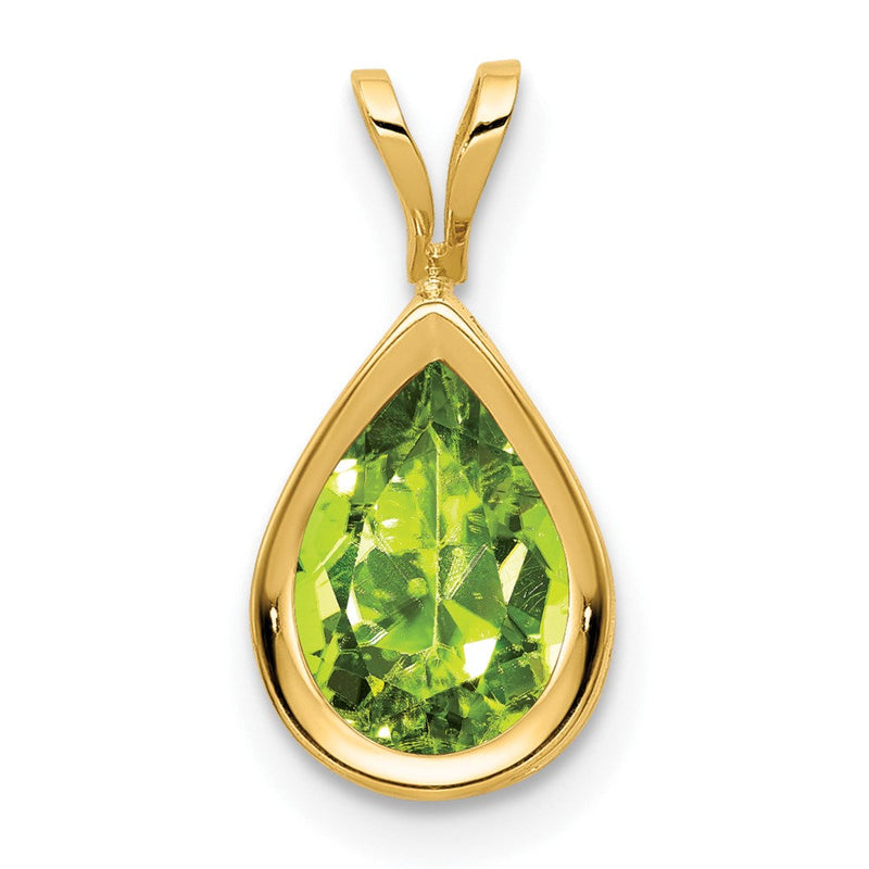 14K Gelbgold Anhänger mit Peridot im Schachbrettschliff, birnenförmig, 9x6mm, Zargenfassung