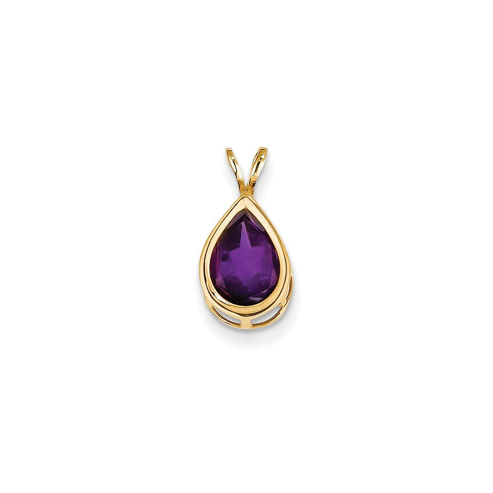 14K Gelbgold 10x7mm Birnenschliff-Amethyst Schachbrettschliff-Anhänger mit Fassung