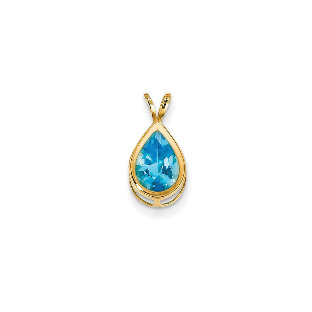 14K Gelbgold Anhänger mit Blautopas im Birnenschliff (10x7 mm), Zargenfassung