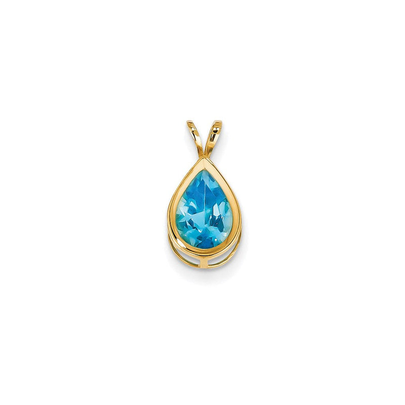 14K Gelbgold Anhänger mit Blautopas im Birnenschliff (10x7 mm), Zargenfassung