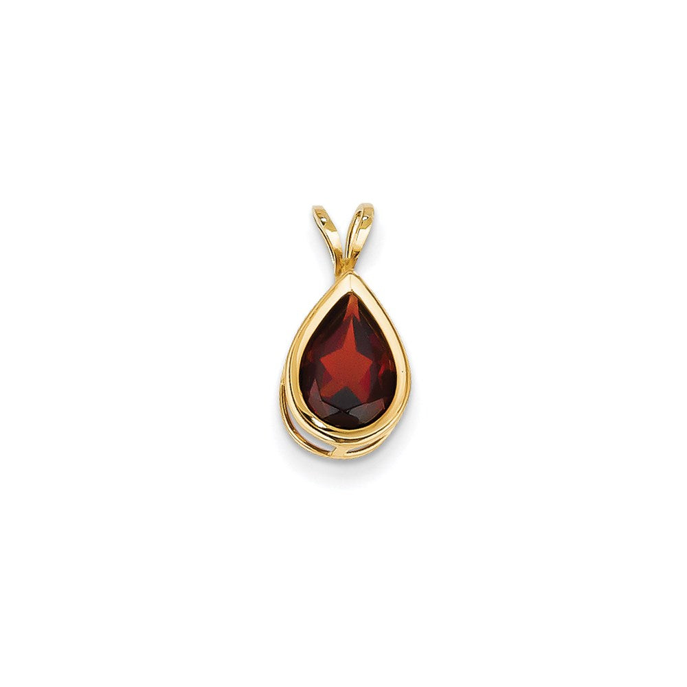 14K Gelbgold 10x7mm Birnenschliff-Granat Checkerschliff-Anhänger mit Zargenfassung