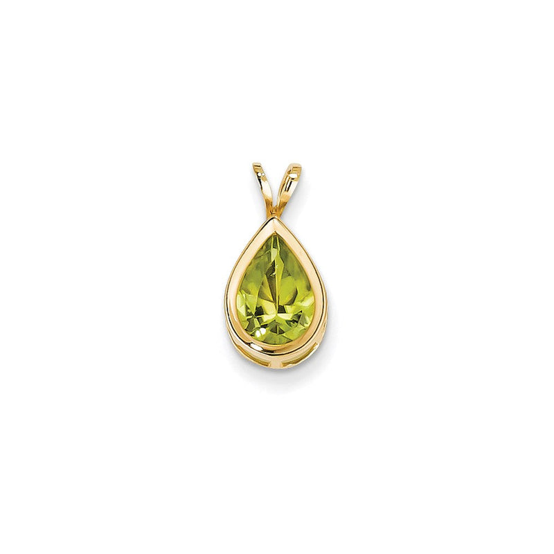14K Gelbgold Peridot-Anhänger, 10x7 mm, Birnenschliff, mit Zargenfassung