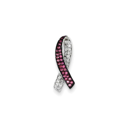 14k Weißgold Anhänger mit echtem Diamant und rosa Saphir, Awareness-Gleitanhänger