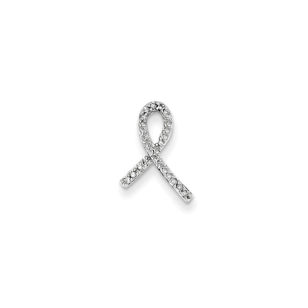 14K Weißgold Brustkrebsschleife Echter Diamant Gleitanhänger