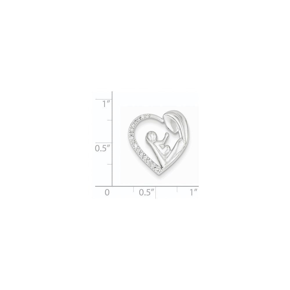 14K Weißgold Mutter und Baby Echt Diamant Herz Anhänger