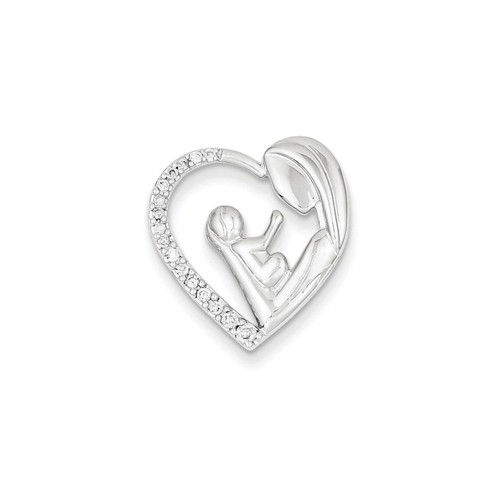 14K Weißgold Mutter und Baby Echt Diamant Herz Anhänger