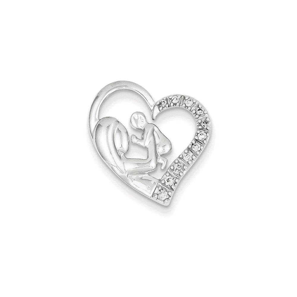 14K Weißgold Mutter und Baby Echt Diamant Herz