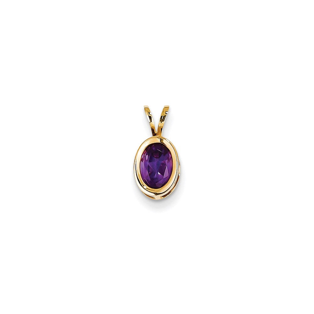 14K Gelbgold Anhänger mit Amethyst im Ovalschliff (7x5 mm) in Zargenfassung